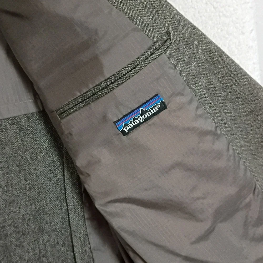 Patagonia Vintage 80s Blazer Mens 44L Gray Herringbone Tweed Sport Coat Rare